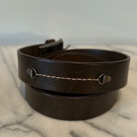 Allen Edmonds Men's Dark Brown Leather Belt detailed edges sz 44 Italy - Picture 2 of 13